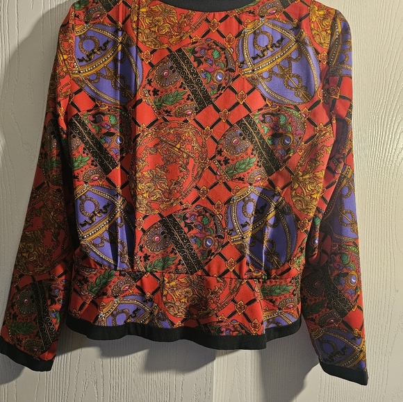 Red and Purple Cropped Blazer with Asymmetrical Design - Picture 3 of 6